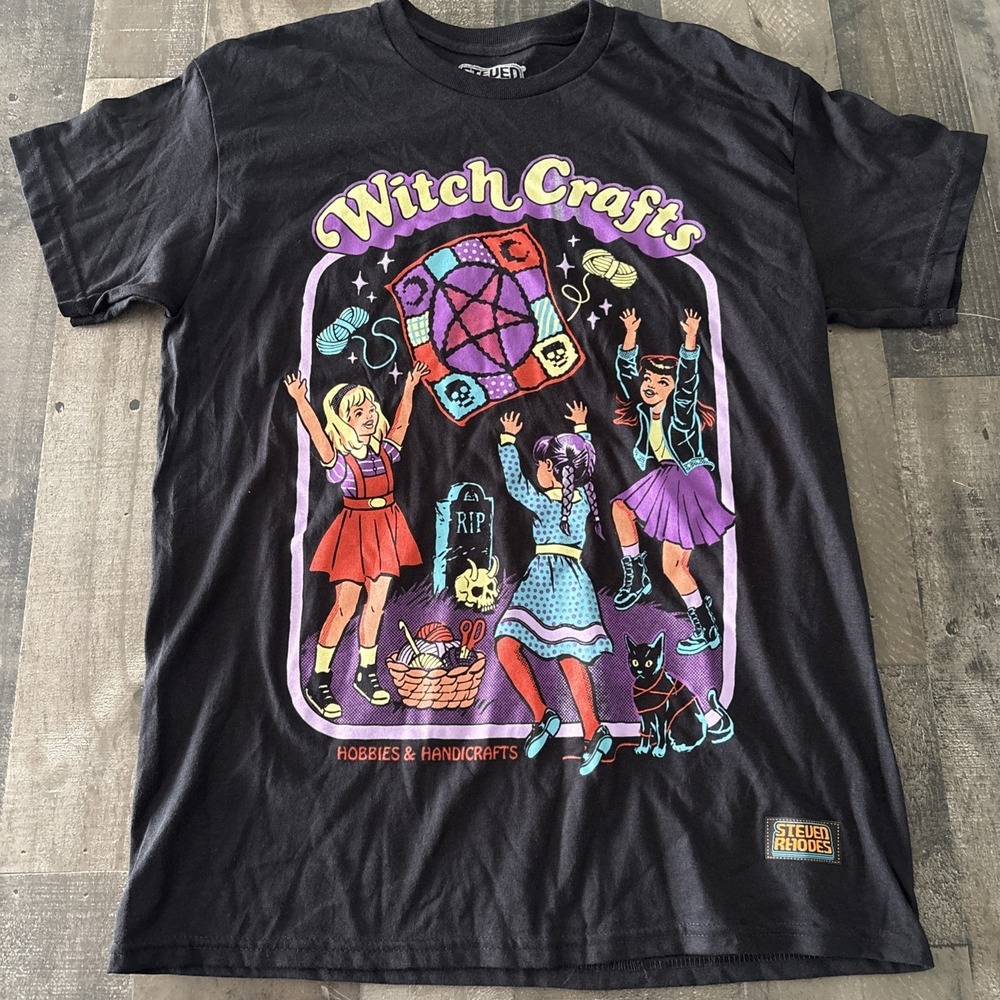 Steven Rhodes Witch Crafts Graphic Black Graphic T Shirt Size M cotton